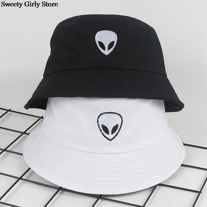 Black White Alien Bucket Beach Sun Hat Unisex