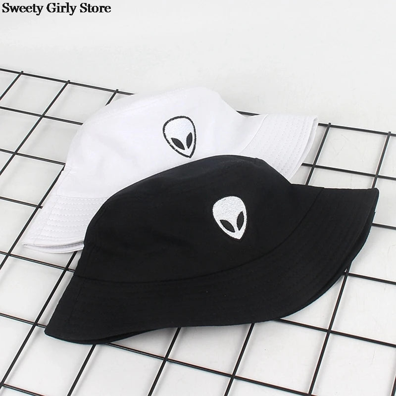 Black White Alien Bucket Beach Sun Hat Unisex