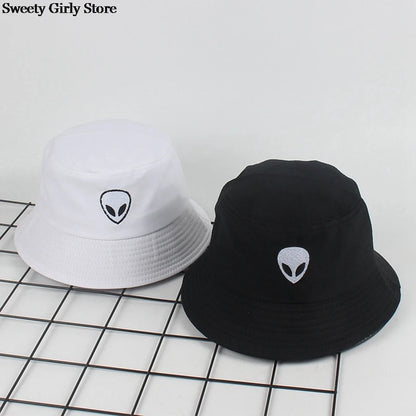 Black White Alien Bucket Beach Sun Hat Unisex