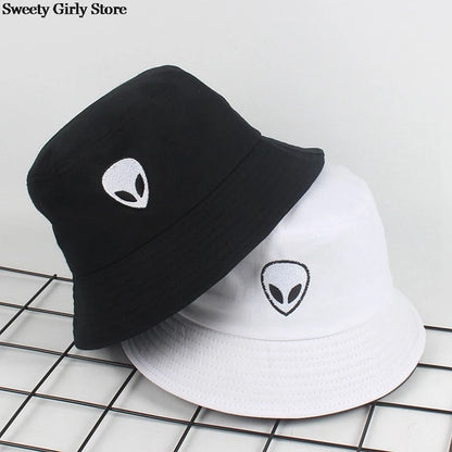 Black White Alien Bucket Beach Sun Hat Unisex