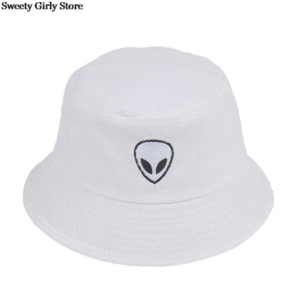 Black White Alien Bucket Beach Sun Hat Unisex Johmi